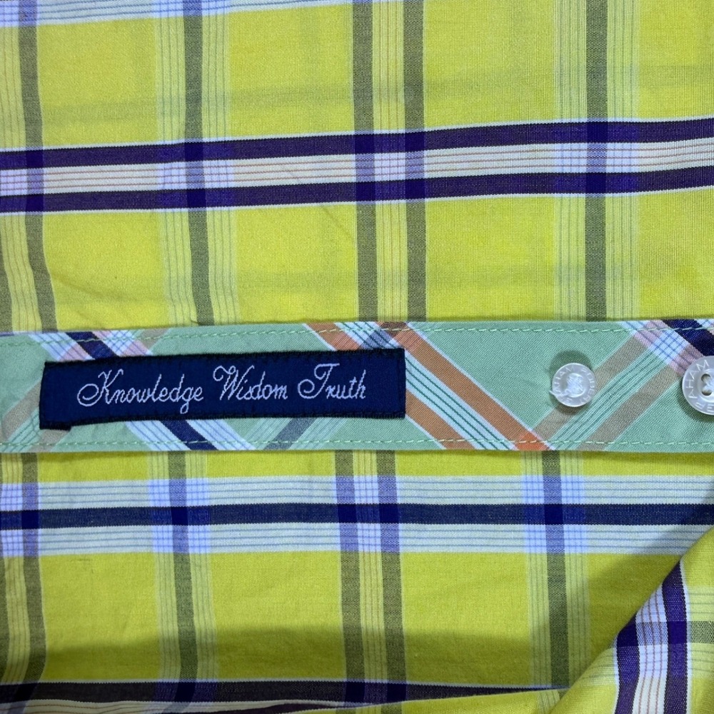 Robert Graham Mens XL Yellow Plaid Button Down Shirt Knowledge Wisdom Truth Long - Picture 3 of 8